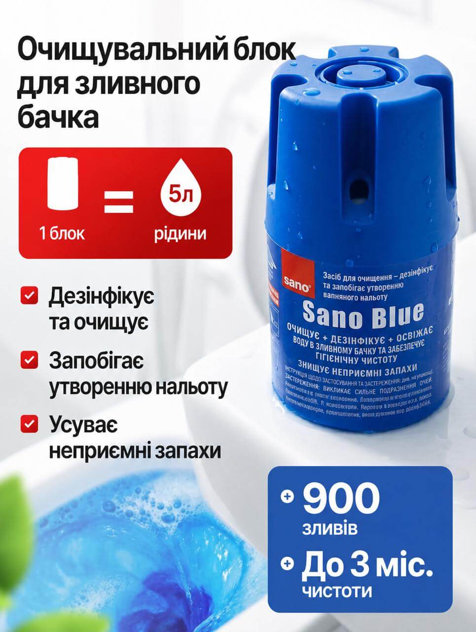 Блок для зливного бачка Sano Blue